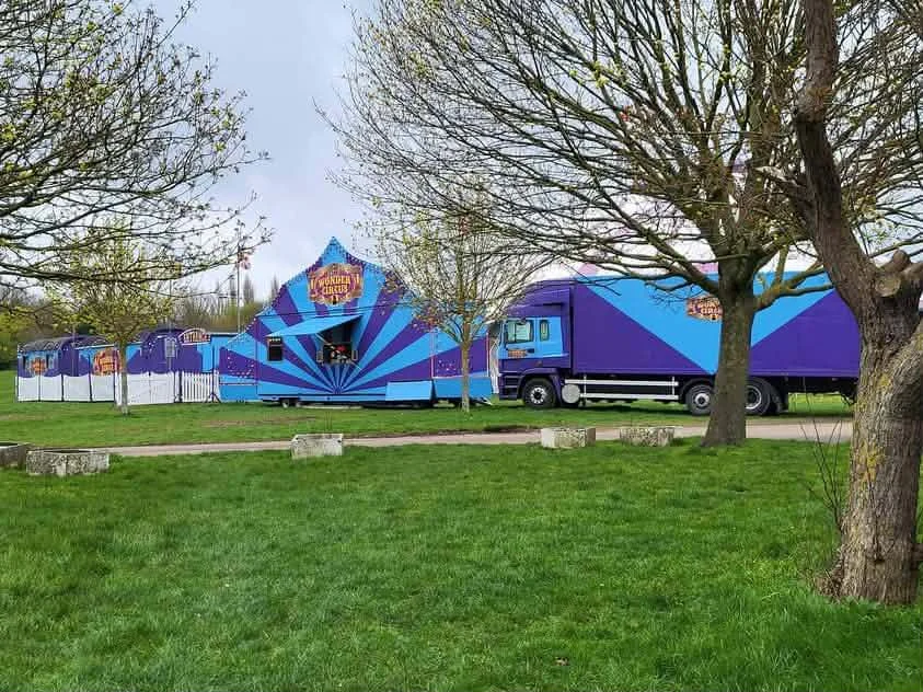 Front view of the Wonder Circus big top